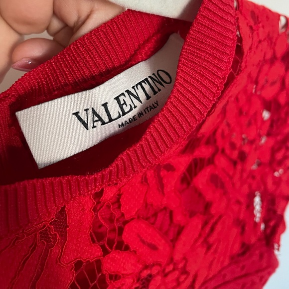 Valentino Red Lace Trimmed Knit Dress Size 36 - Picture 6 of 8